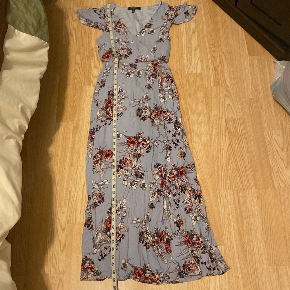 Blue flower pattered wrap dress